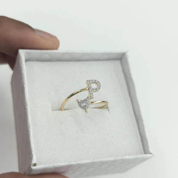 Real Diamond 10kt Yellow Gold Initial P Ring For Women